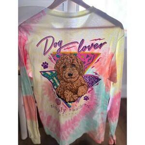 Simply Southern Womens M Tie-Dye Dog Lovers Long Sleeve T-Shirt- Golden Doodle